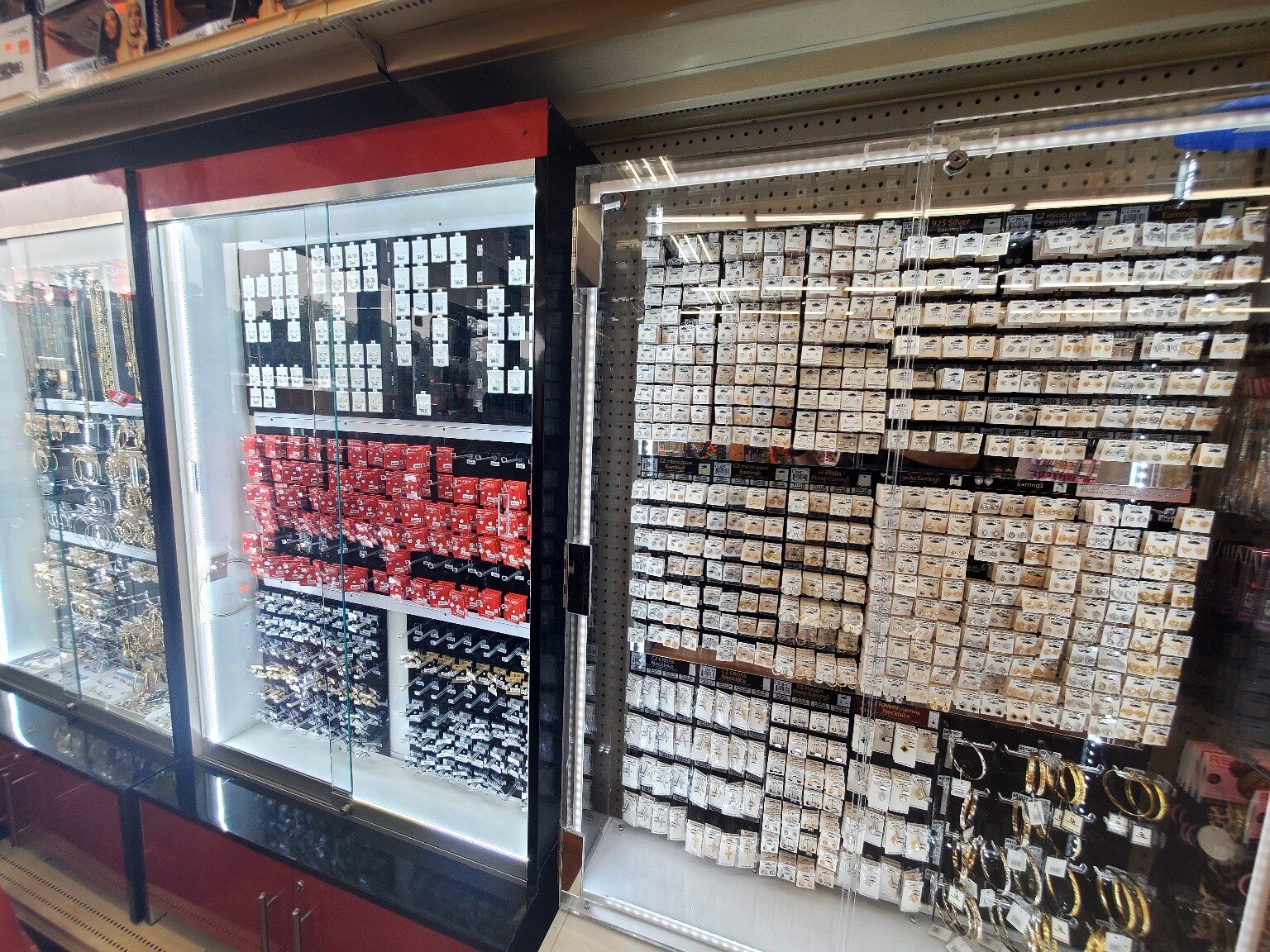Jewelry and accessories display at One Plaza Beauty Supply