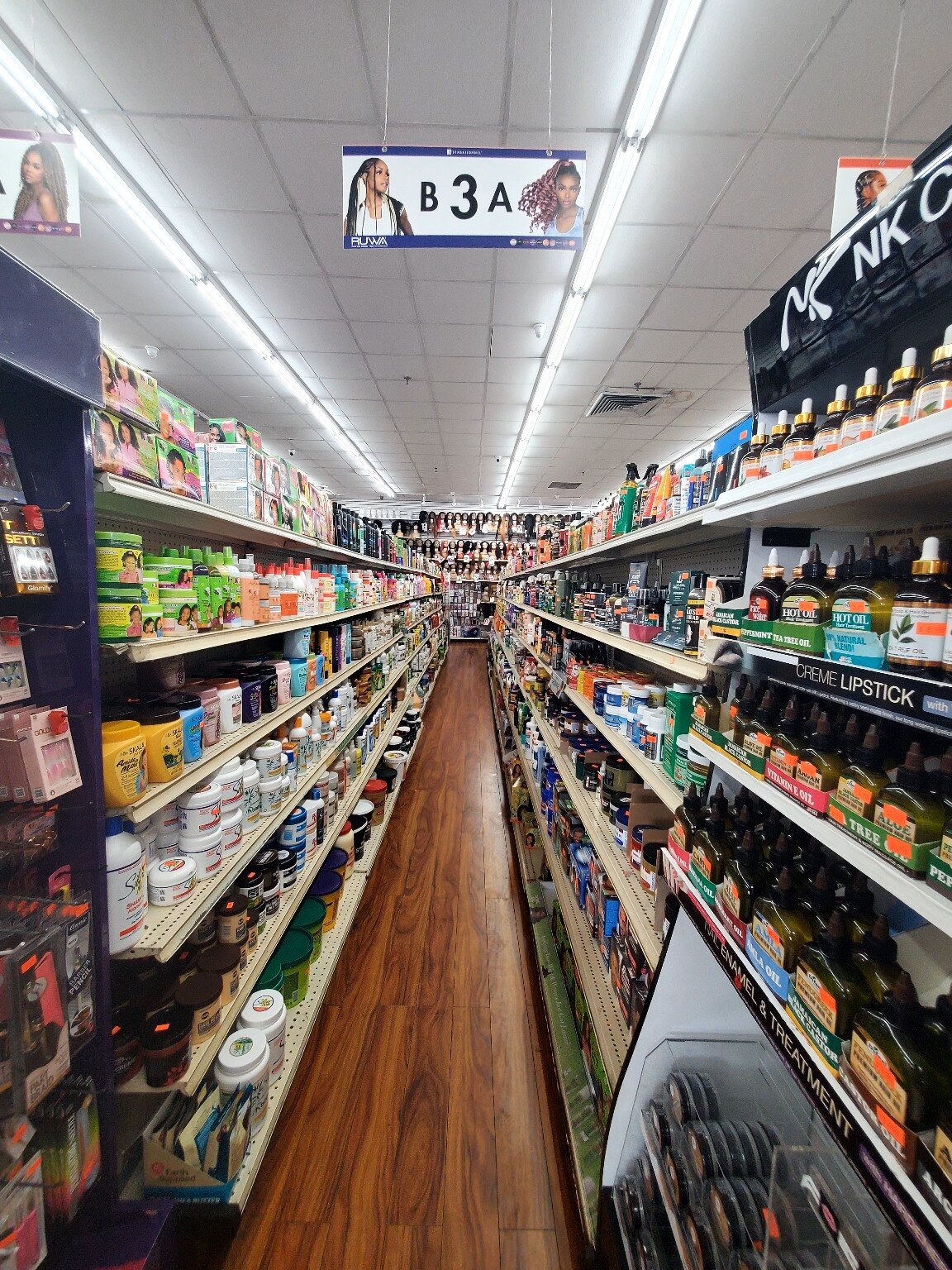 Hair care aisle inside One Plaza Beauty Supply
